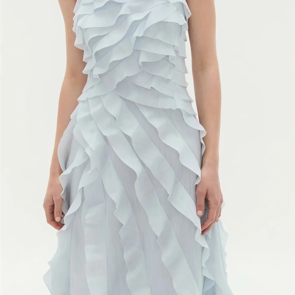 Aje Allairie Dress Pastel Blue - Strapless Ruffled Maxi Dress - US4 AU8 - Picture 2 of 6